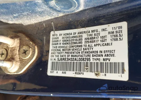 2010 Honda Cr-V Lx from USA, damaged, VIN 5J6RE3H32AL008295